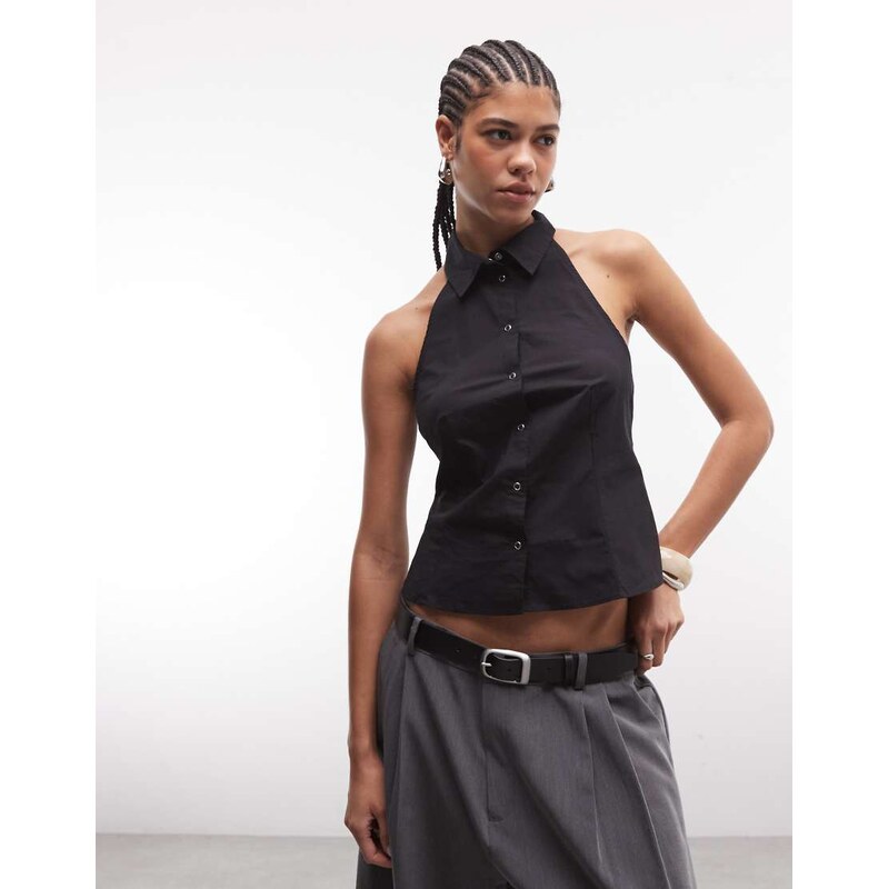 Weekday sleeveless button down shirt in black 114403764