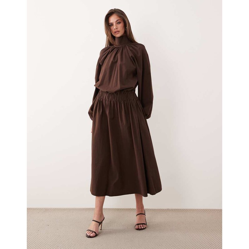 ASOS DESIGN zip through poplin volume pleat maxi dress in