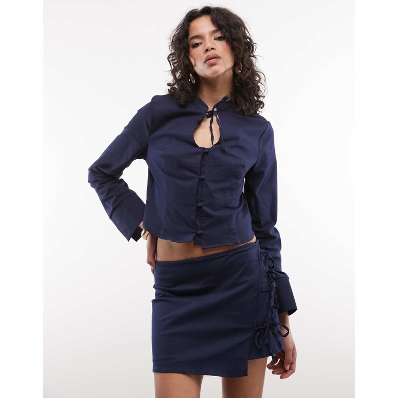 Reclaimed Vintage tie detail skort co-ord in navy-Multi