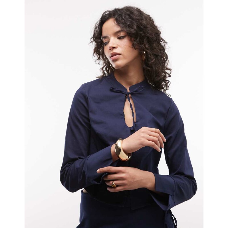 Reclaimed Vintage tailored keyhole detail blouse co-ord in navy