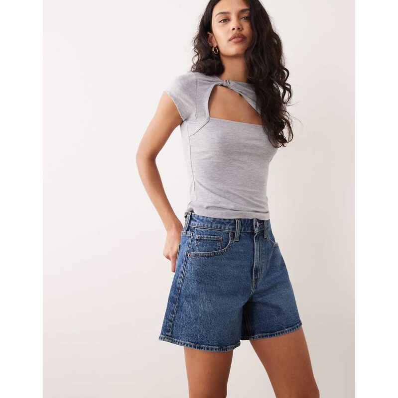 Abercrombie & Fitch Curve Love high rise dad fit denim short in indigo 114403877