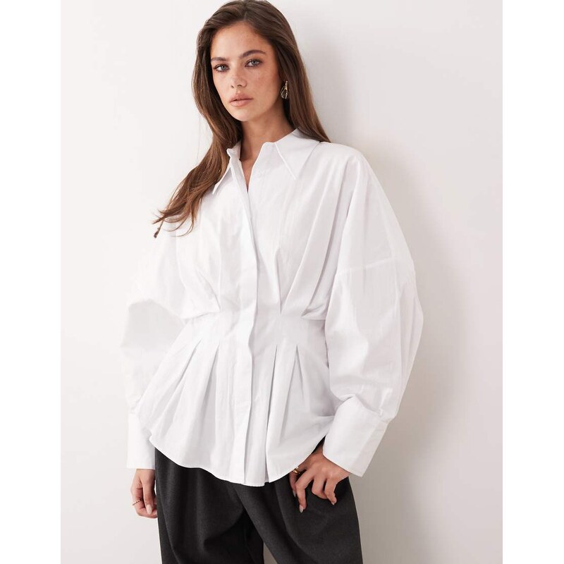 ASOS DESIGN pleated waist shirt in white