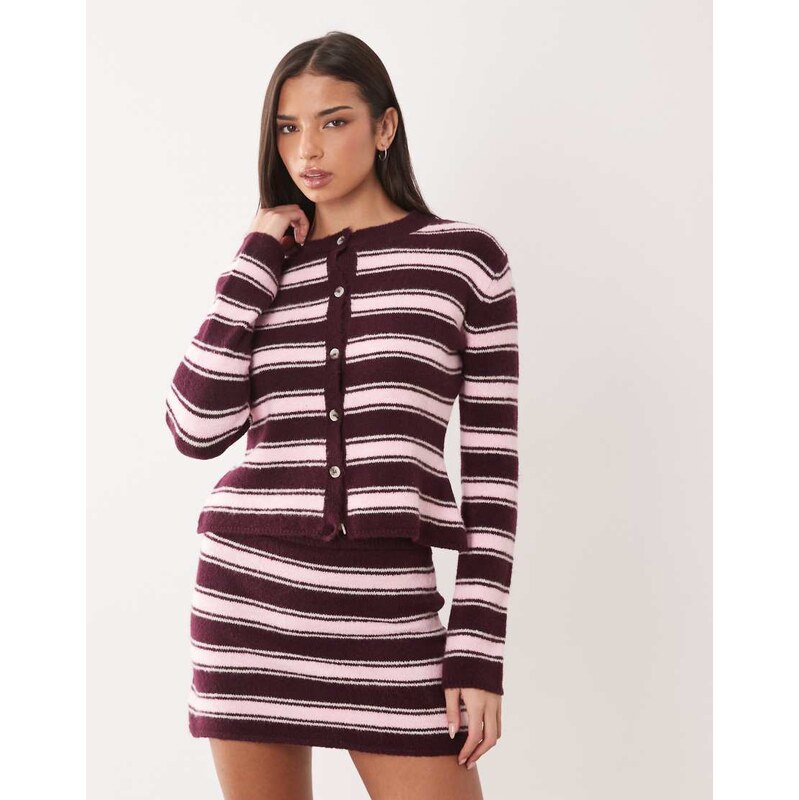ASOS DESIGN knitted cardigan co-ord in pink and brown stripe