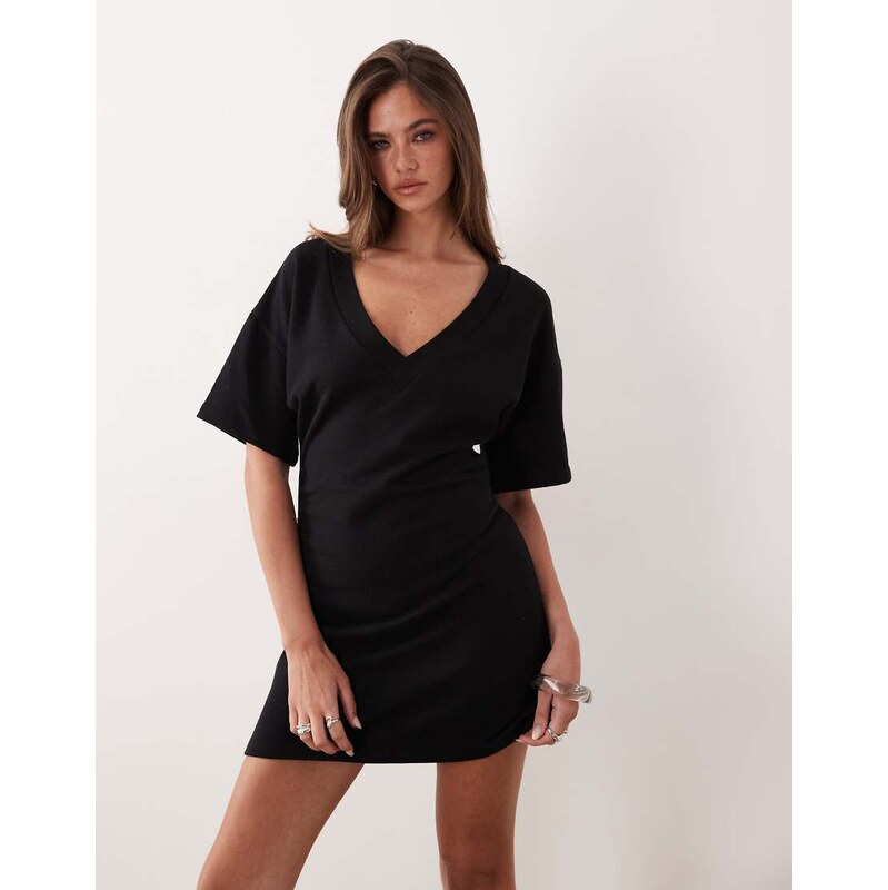 ASOS DESIGN v neck fitted t shirt dress in black
