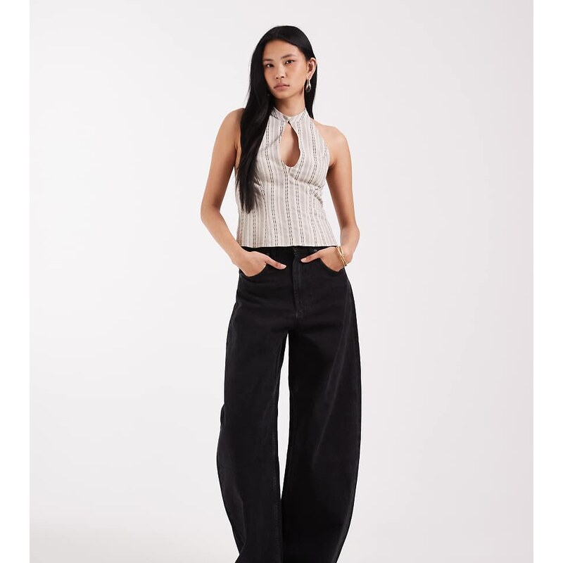 ASOS Tall ASOS DESIGN Tall high waisted barrel leg jeans in black 114406319