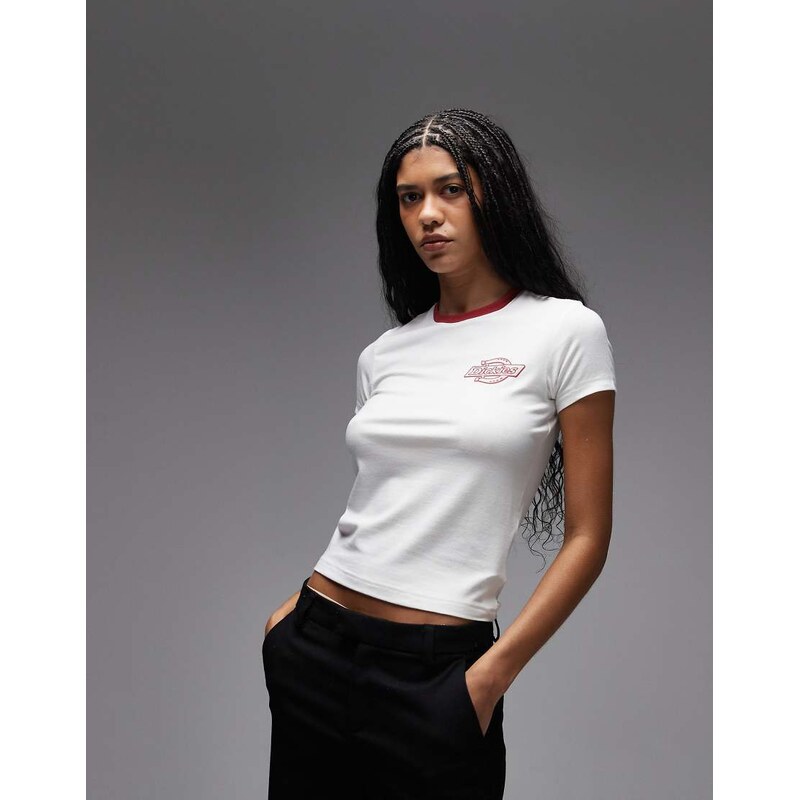 Dickies Plainville ringer baby tee in white 114406324