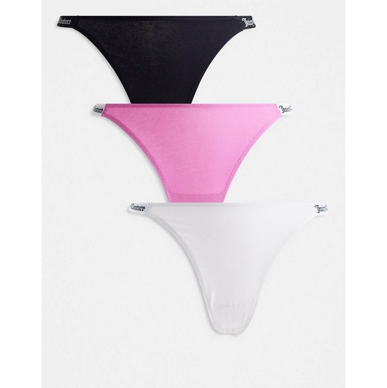 Juicy Couture 3 pack logo thongs in black, pink and white-Multi 114406336