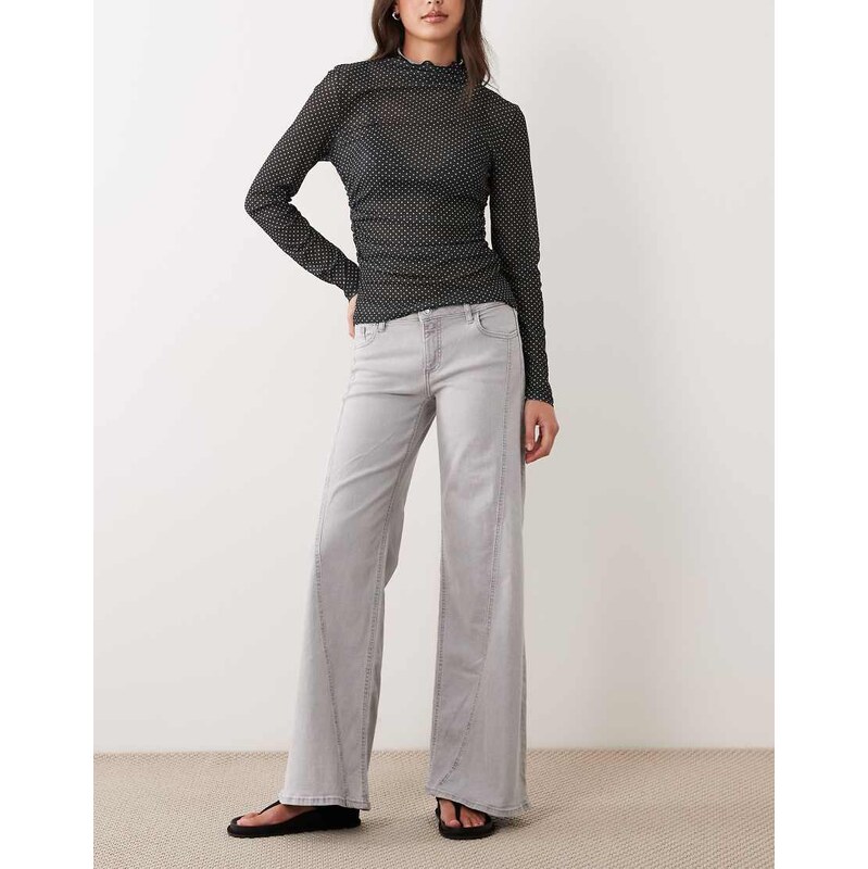 Mango Teen wide leg jeans in light grey