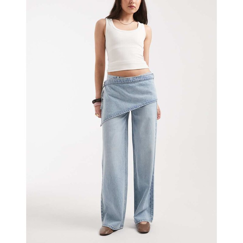 Mango Teen wide leg jeans with scarf detail in light blue
