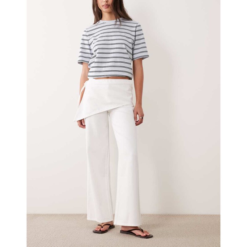 Mango Teen wide leg jeans with scarf detail in white
