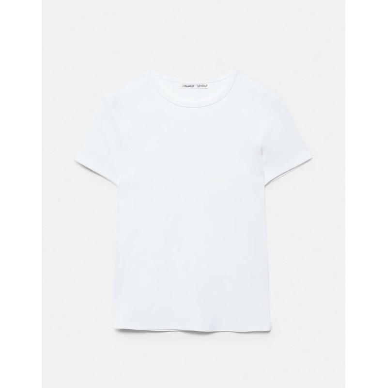 Pull&Bear Ribbed short sleeve t-shirt in white