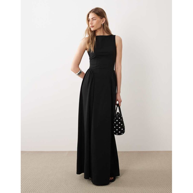 ASOS DESIGN slash neck jersey midaxi dress in black