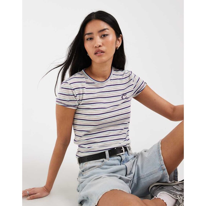 COLLUSION fitted short sleeve tee in navy stirpe-Blue