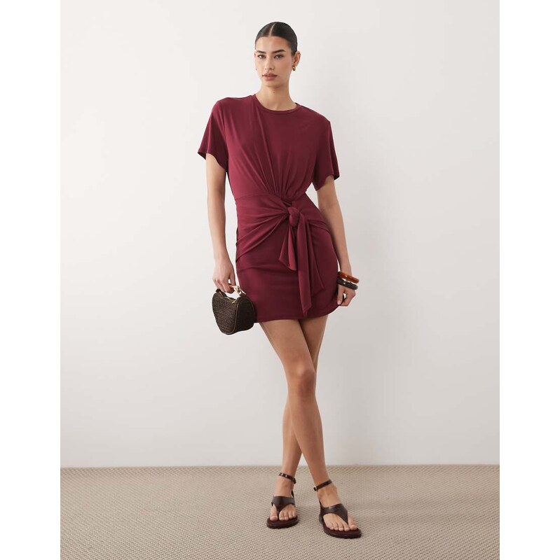 ASOS DESIGN modal short sleeve with tie detail mini dress in