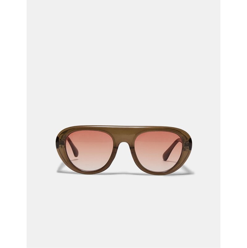 Stradivarius Round resin sunglasses in khaki-Green 114406443