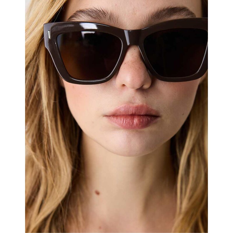 Stradivarius Square resin cat eye sunglasses with detail in brown 114406447