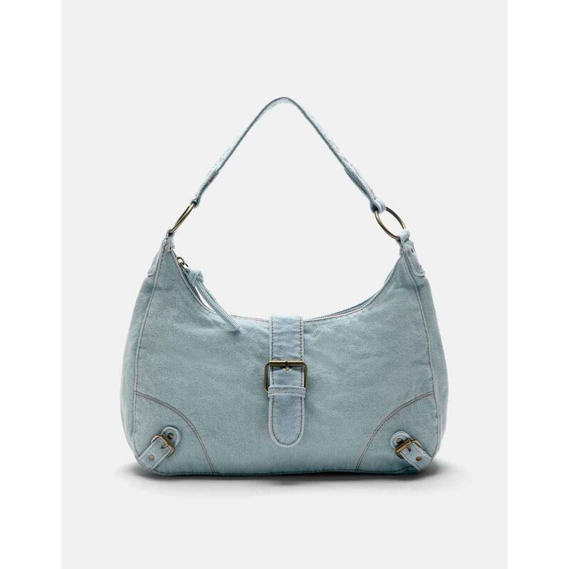 Pull&Bear Denim shoulder bag with buckles in blue 114406450