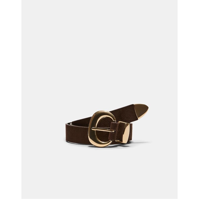 Stradivarius Chunky buckle belt in brown 114406460
