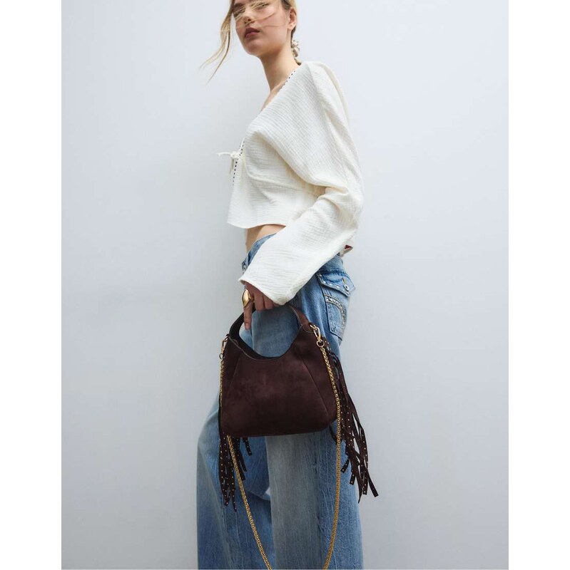 Stradivarius Shoulder bag with side fringes in brown 114406468