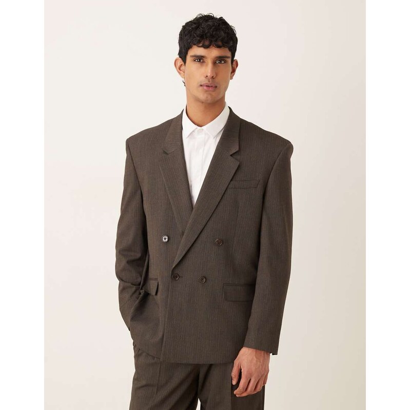 ASOS DESIGN relaxed square shoulder suit jacket in brown subtle