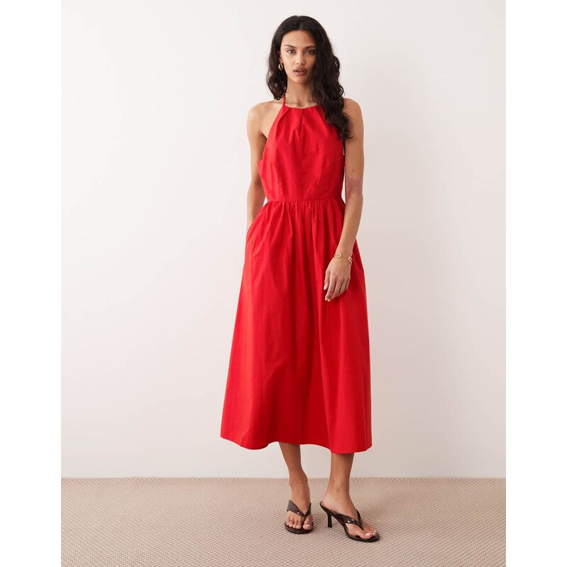Nobodys Child Amber cotton halter neck midaxi dress in red - RED 114733696