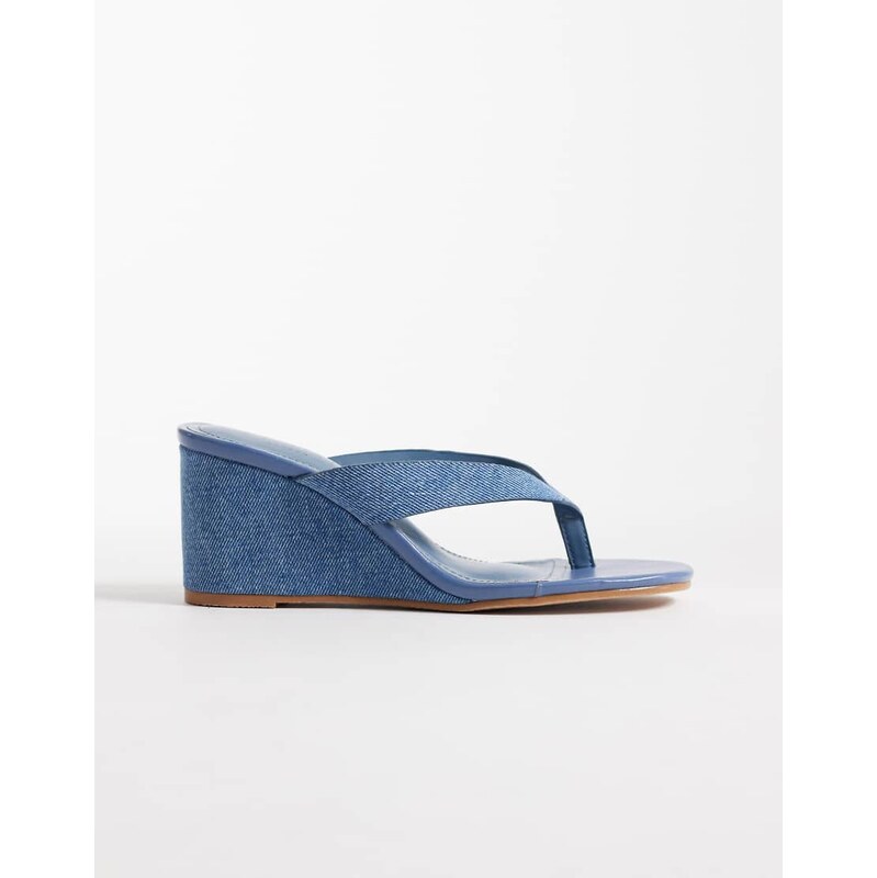 SIMMI Shoes Simmi London Jules toe thong wedge sandals in blue denim 115520846