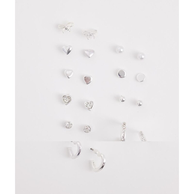 Accessorize pack of 10 bow and hoop studs earrings in silver 114589532