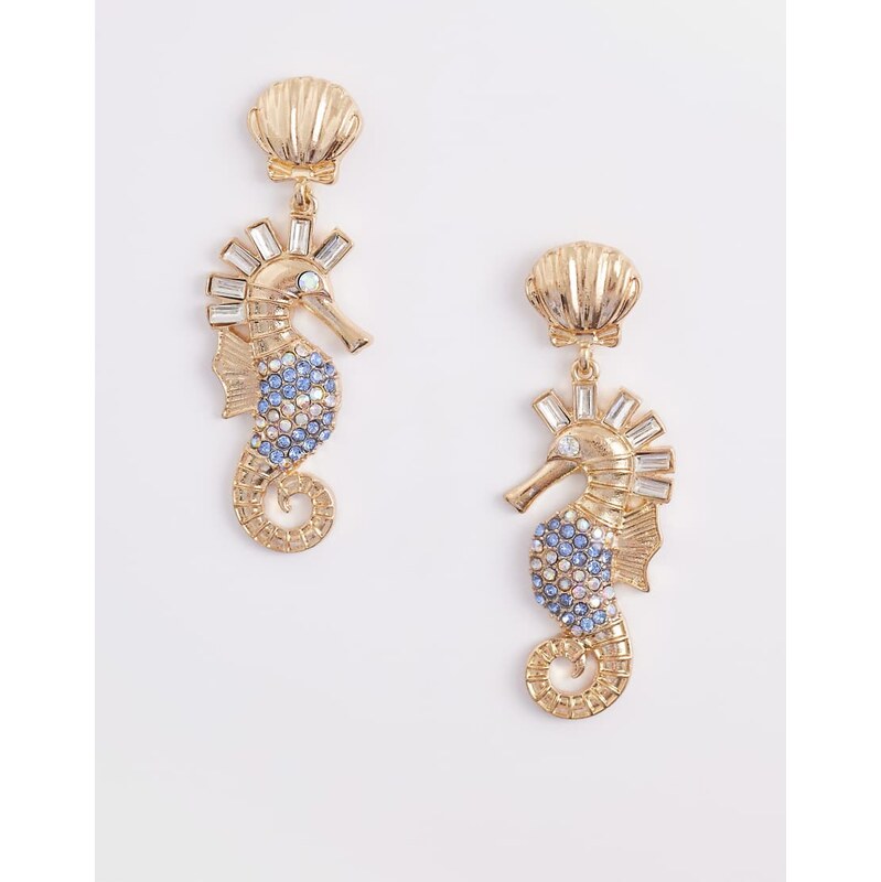 Accessorize statement seahorse drop earrings in gold 114589537