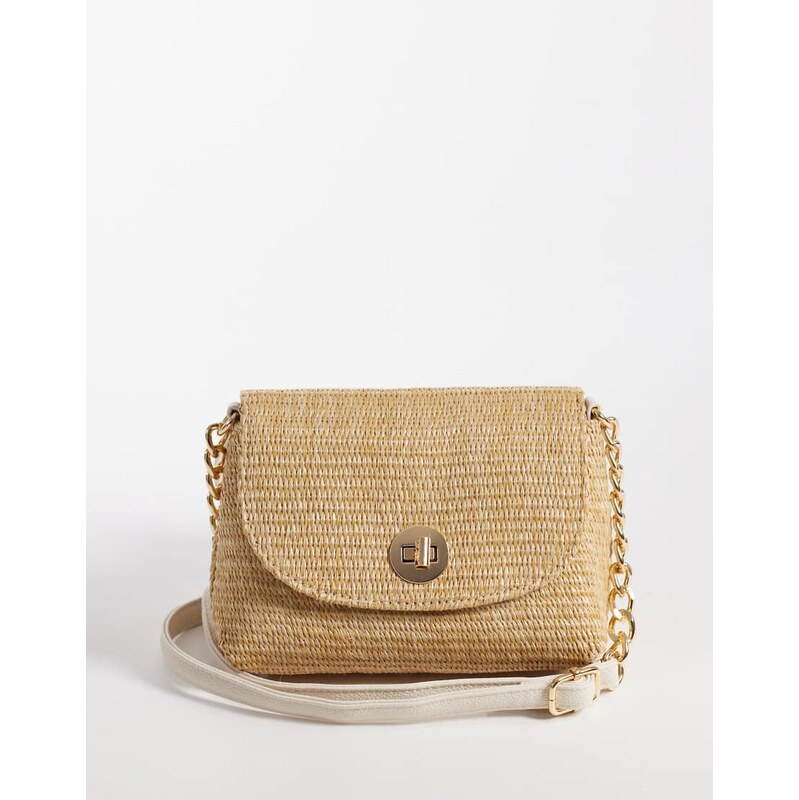 New Look woven cross body bag in stone-Neutral