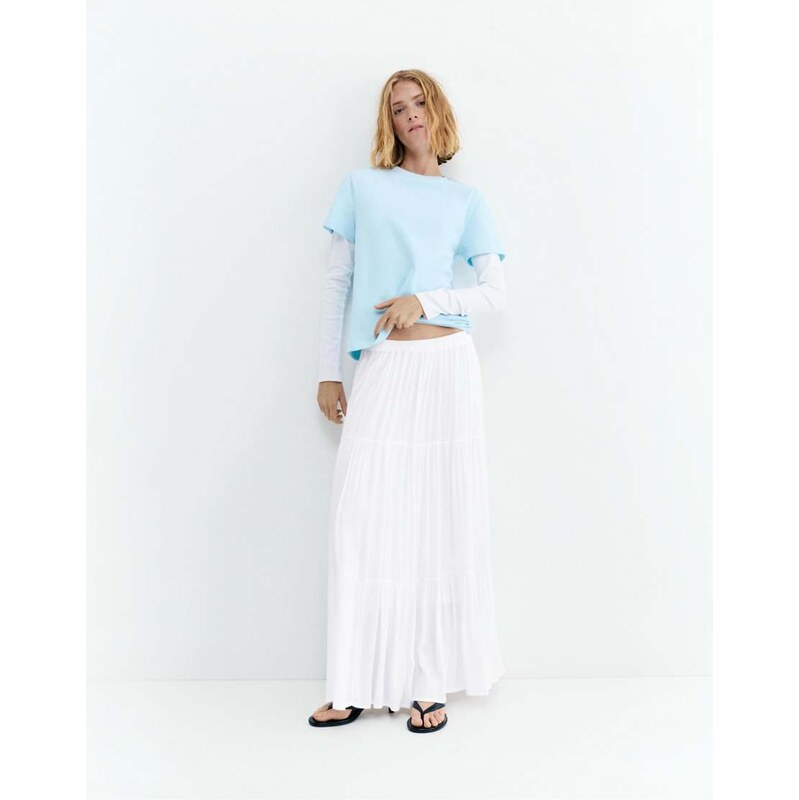 Pull&Bear Paneled midi skirt in white 114413640