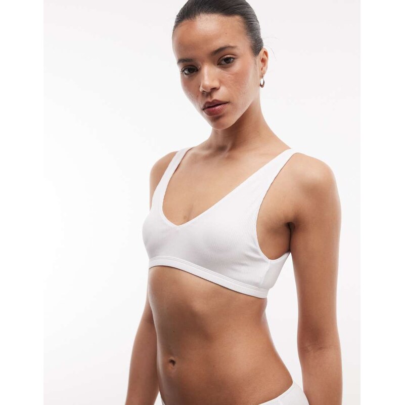 Weekday clean rib plunge bra in white 114413568