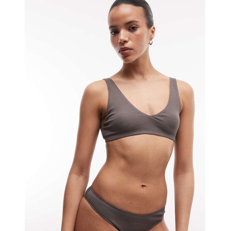 Weekday mix and match clean rib plunge bra in dark mole-Brown 115521696