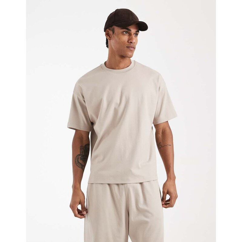 New Look oversized boxy t-shirt co-ord in taupe-Brown