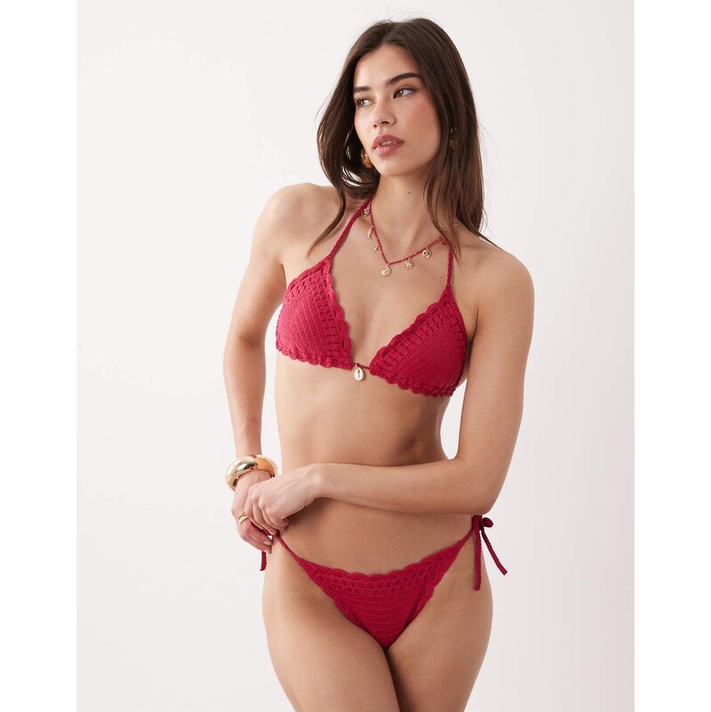 New Look crochet bikini bottoms in dark pink