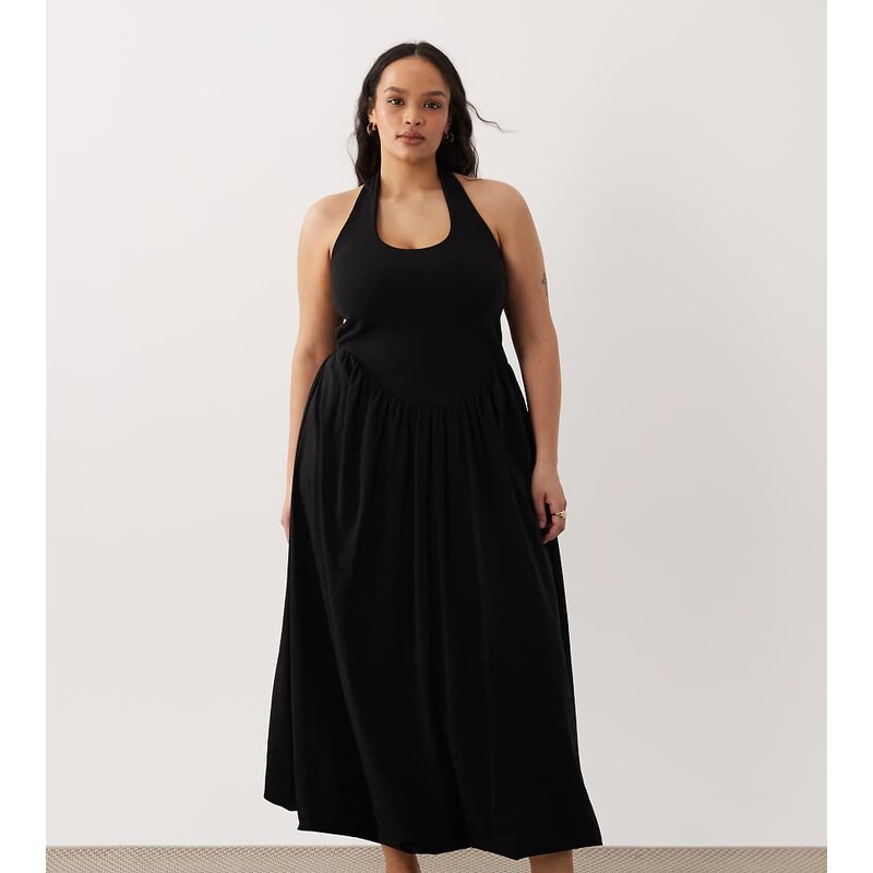 ASOS Curve ASOS DESIGN Curve bubble hem midi dress in black-Multi 115522708