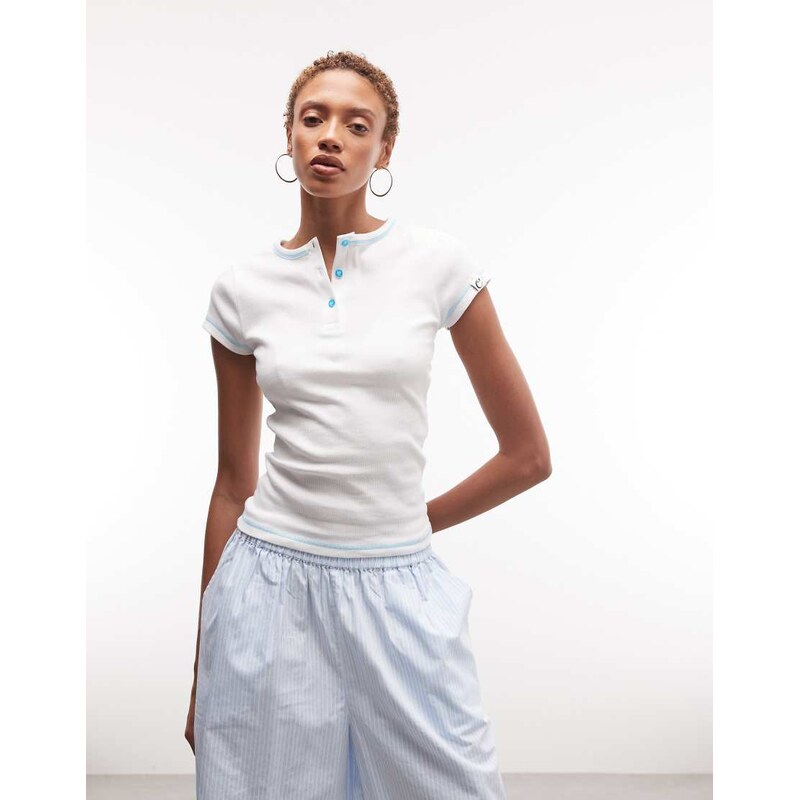 COLLUSION short sleeve henley t-shirt with contrast stitch in
