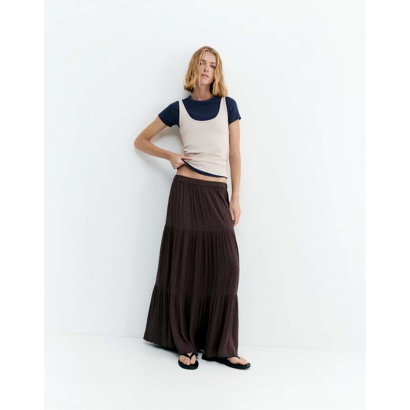Pull&Bear Paneled midi skirt in brown 114413639