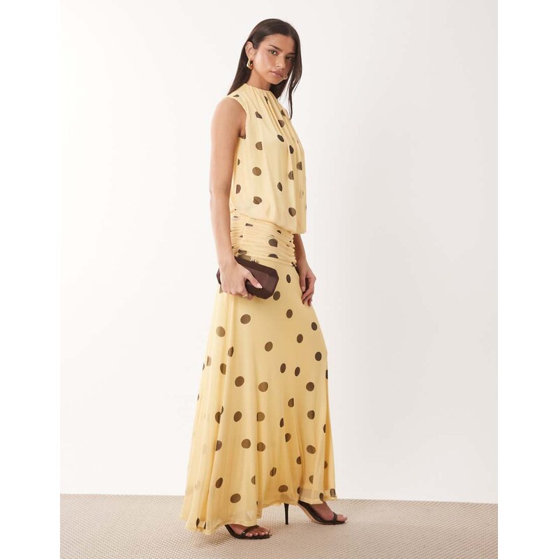 ASOS DESIGN mesh blouson maxi dress with ruched dropped waist