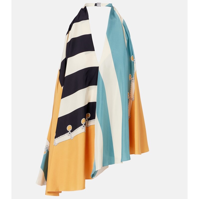 Loewe Printed asymmetric halterneck silk top
