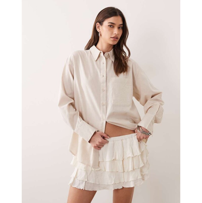 ASOS DESIGN oversized shirt with linen in natural-Neutral