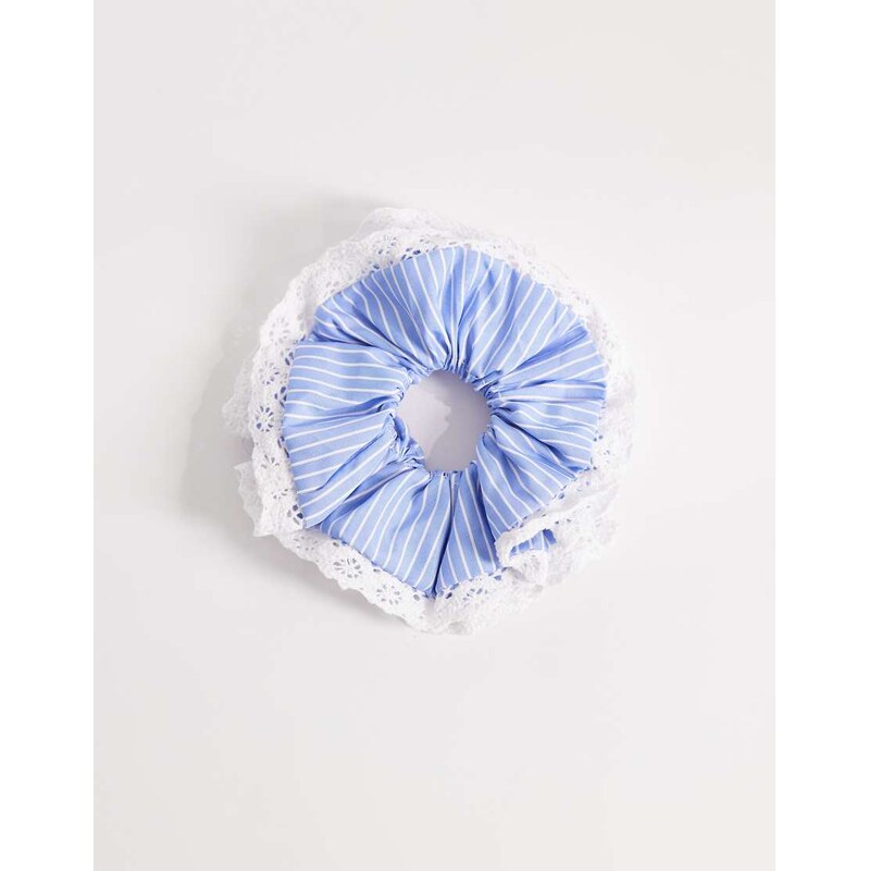 Sui Ava stripe lace detail hair scrunchie in blue 114413522