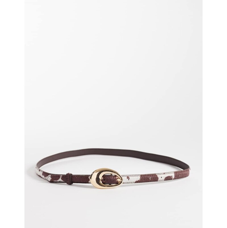 New Look cow print belt in brown-Multi