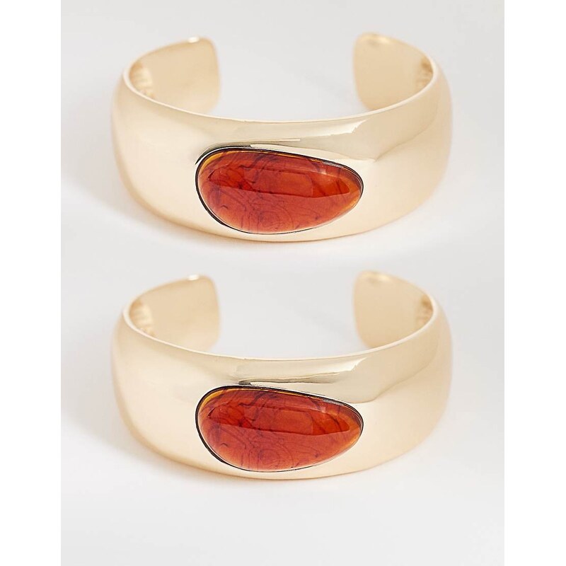 Reclaimed Vintage amber set stone statement 2 pacl bangles in