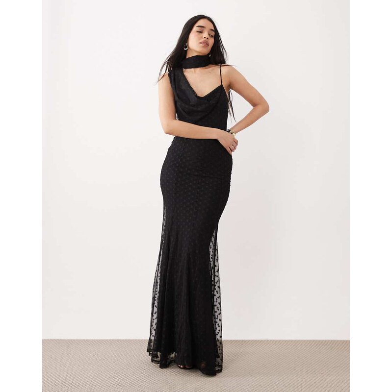 ASOS DESIGN mesh maxi dress with scarf detail in black