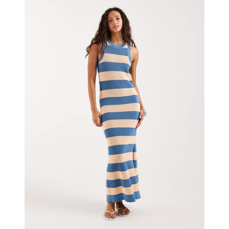Lacoste striped beach maxi dress in blue and peach-Multi 114719586