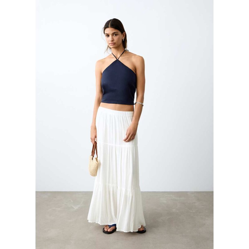Mango Teen tiered maxi skirt in white