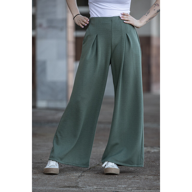 Italy fashion Široké kalhoty GREGORY Barva: Khaki, Velikost: UNI