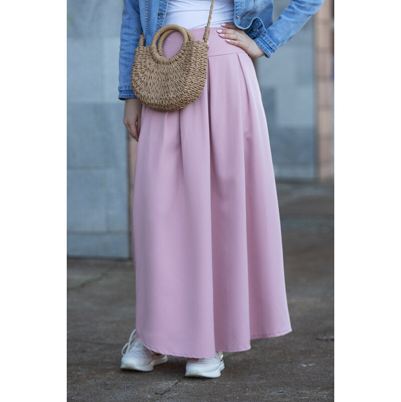 Italy fashion Dlouhá sukně JUSTINE Barva: Pudrová, Velikost: UNI