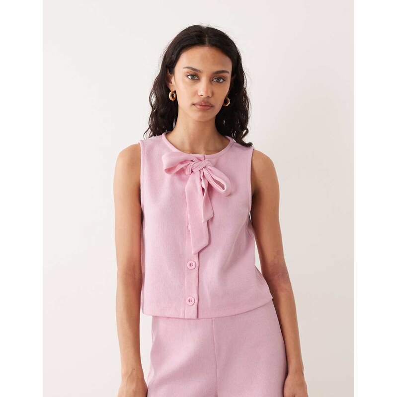 Miss Selfridge tie front button through sleeveless top co-ord in pink 114425924