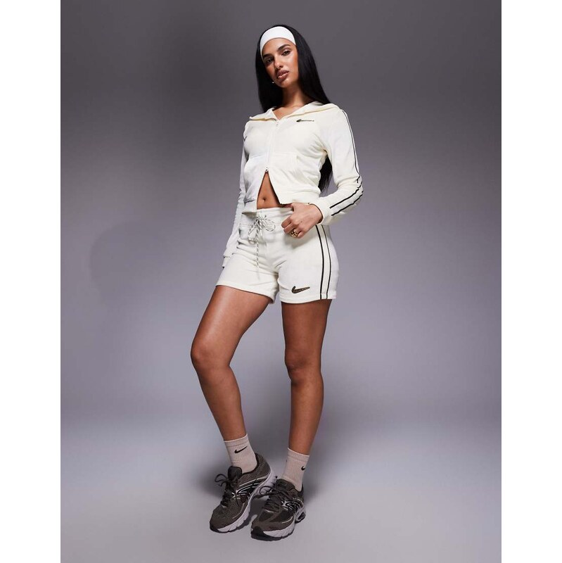 Nike velour shorts in off white